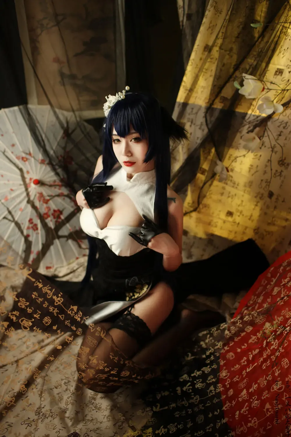 一米八的大梨子黑白服饰纸伞书法布景和风cosplay
