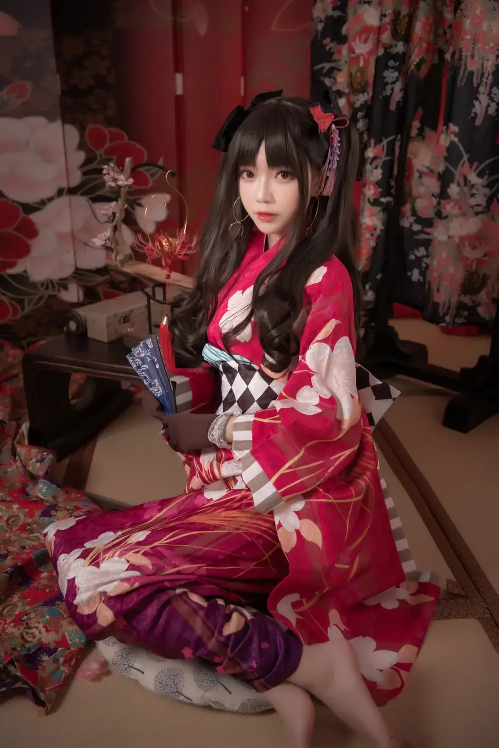 大肉丸ammiee黑色双马尾红色和风服饰扇子室内写真