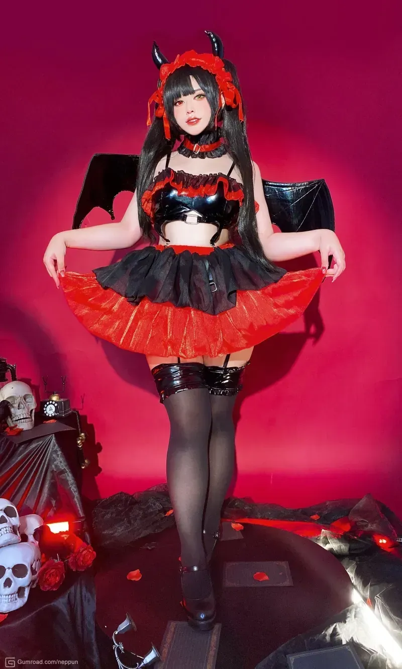 neppuネップ黑色长发红黑服饰角饰翅膀恶魔主题舞台cosplay