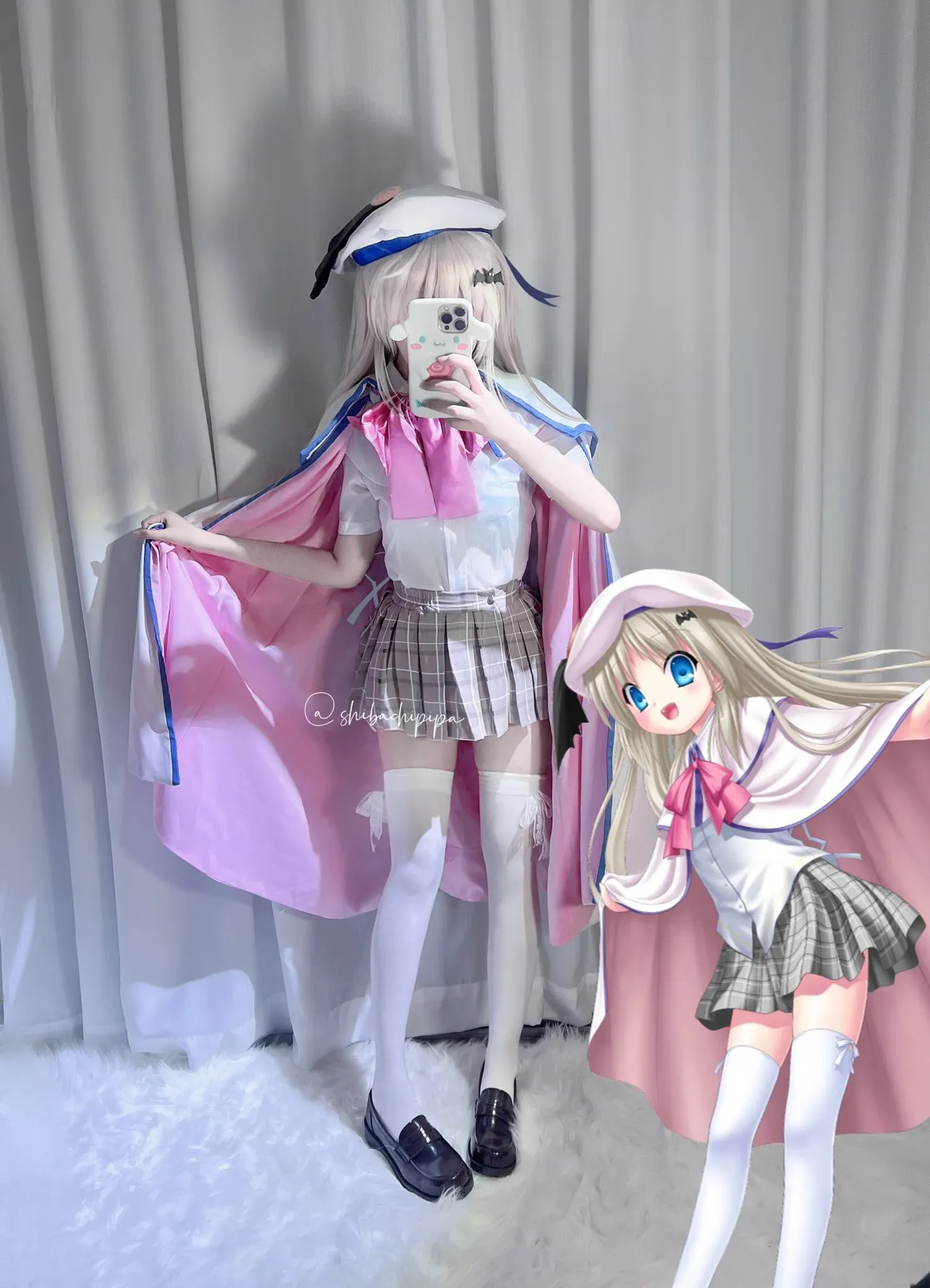 shibachipipa银白长发水手帽斗篷制服cosplay写真