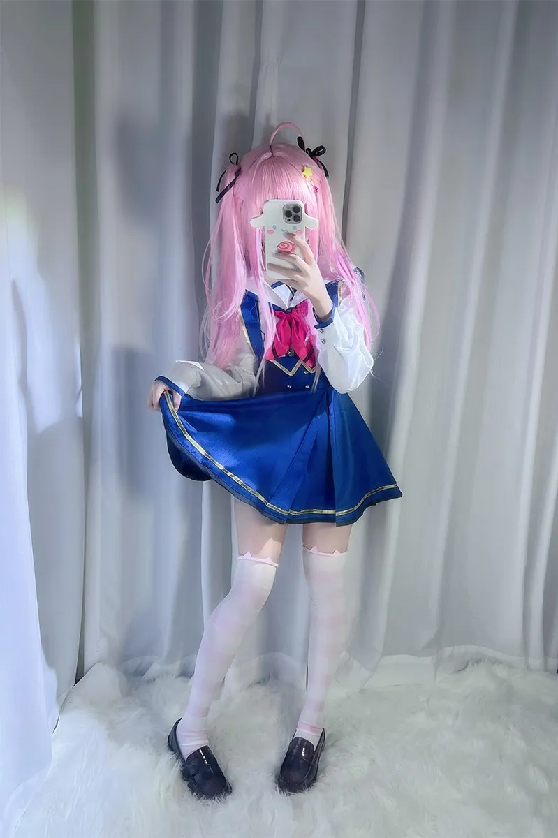 shibachipipa粉色长发蓝色裙装室内cosplay写真