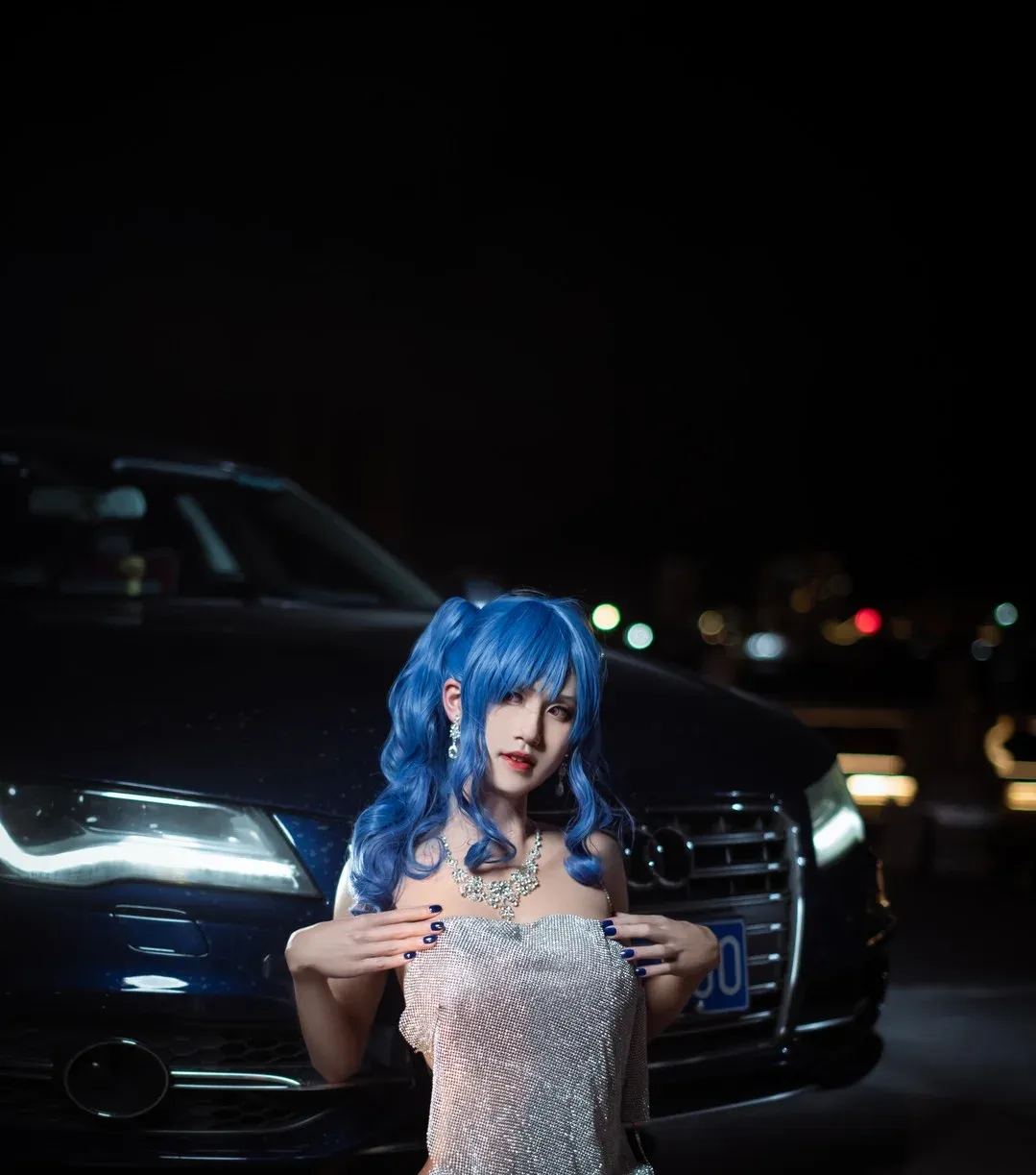 双木扶苏蓝色假发夜间Cos角色写真